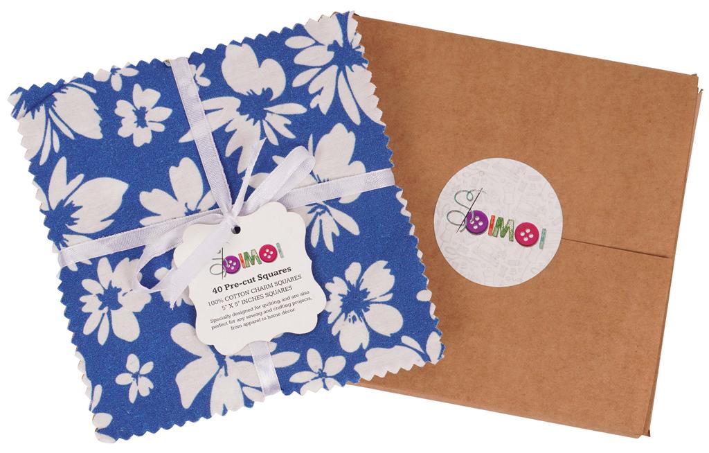 Soimoi Florals Print Precut 5-inch Cotton Fabric Quilting Squares Charm Pack DIY Patchwork Sewing Craft- Mustard- Blue-