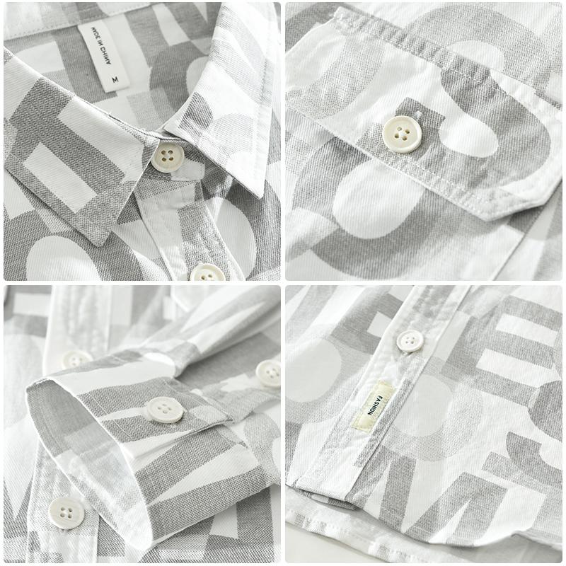 Unique Letter Print Long Sleeve Shirt for Men Spring Autumn High-end Trendy Full Print Shirt Workwear Loose Jacket
