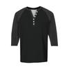 Men's Button-Down Contrast Raglan 3/4 Sleeve Top
