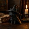 Retro Aesthetic Desk Accessories Gothic Witch Hat Black Cat Figurine, 3D Printed Wizard Cloak Kitten Unique Witchy Room Decor Statue, Spooky