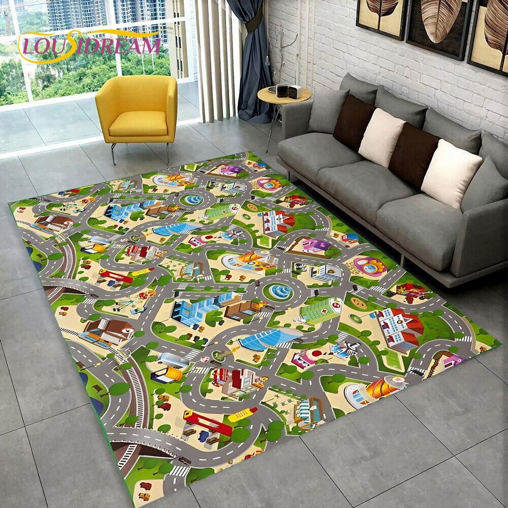 Highway City Child Playmat Large Carpet Rug for Home Living Room Bedroom Sofa Doormat Decor Kid Play Area Rug Non-slip Floor Mat