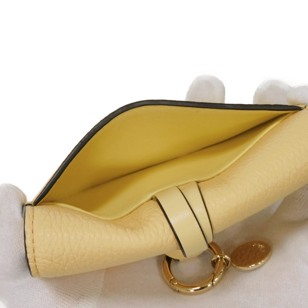 Used 9656 Alphabet Card Holder CHC21WP015F57 7946 Current Pastel Pass Case Unused Logo Medal Charm Yellow Women's from