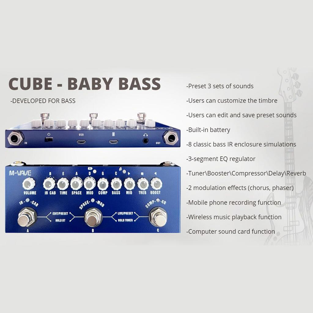MVAVE CUBE BABY Portable Multifunctional Bass Combined Effect Pedal with Wireless Music Playback