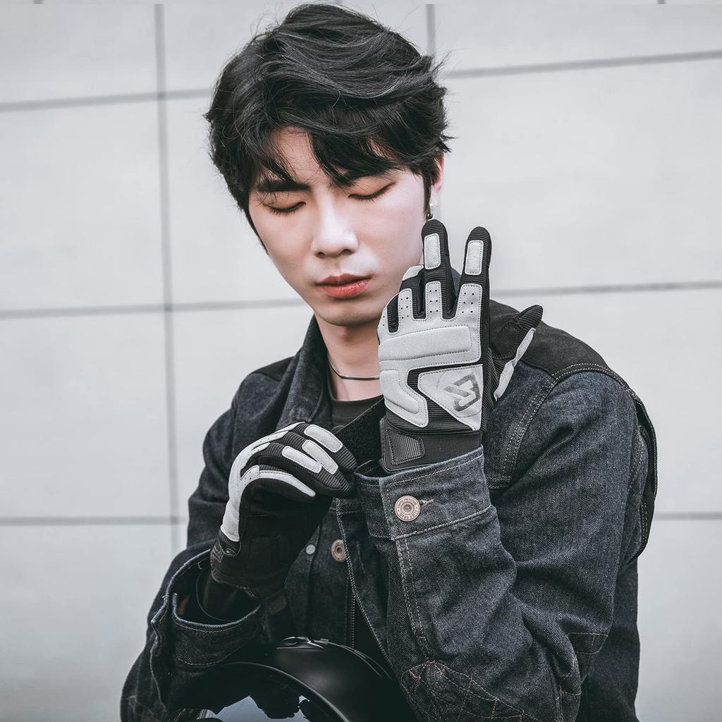 ROCKBROS Motorcycle Gloves for Spring and Mesh Smartphone for and and Size Summer, Protector, Compatible, Shockproof, Breathable, Non-Slip,