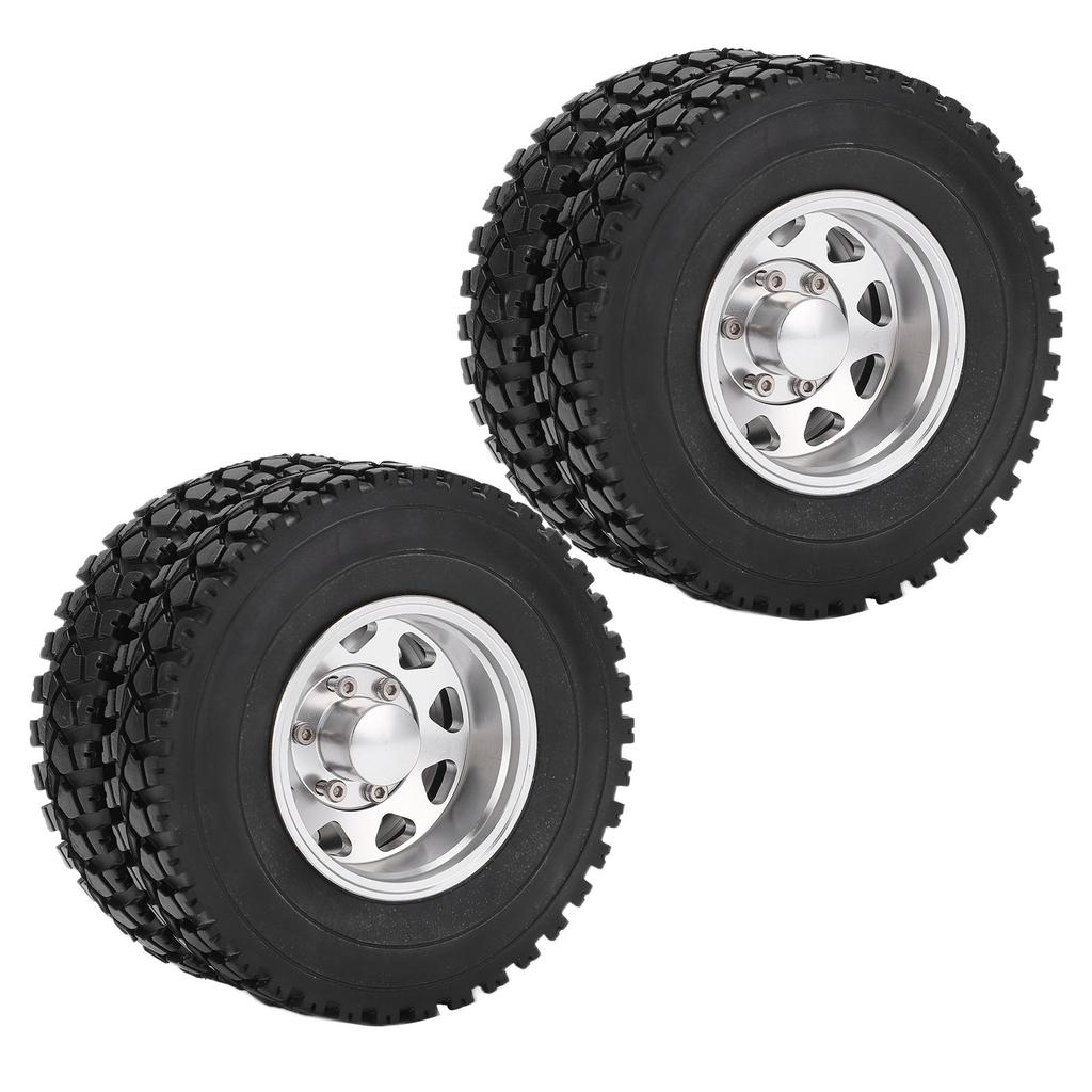 Metal Alloy Rear Wheel Hub Rims with 22mm Width Rear Rubber Loader Wheels for Tamiya 114 RC