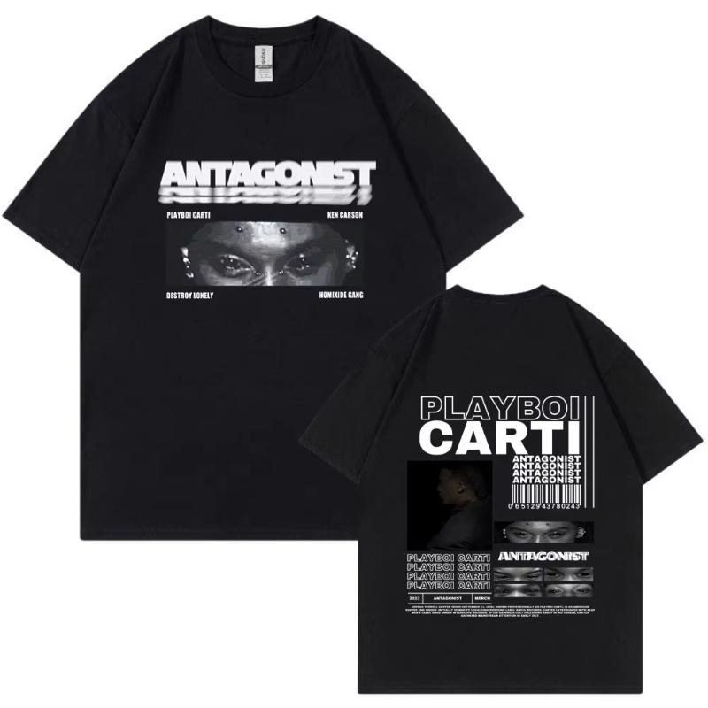 Футболка с принтом рэпера Playboi Carti, футболка с туром Antagonist 2023, футболка для фанатов концертов, унисекс, модная, хип-хоп, с коротким рукавом, оверсайз