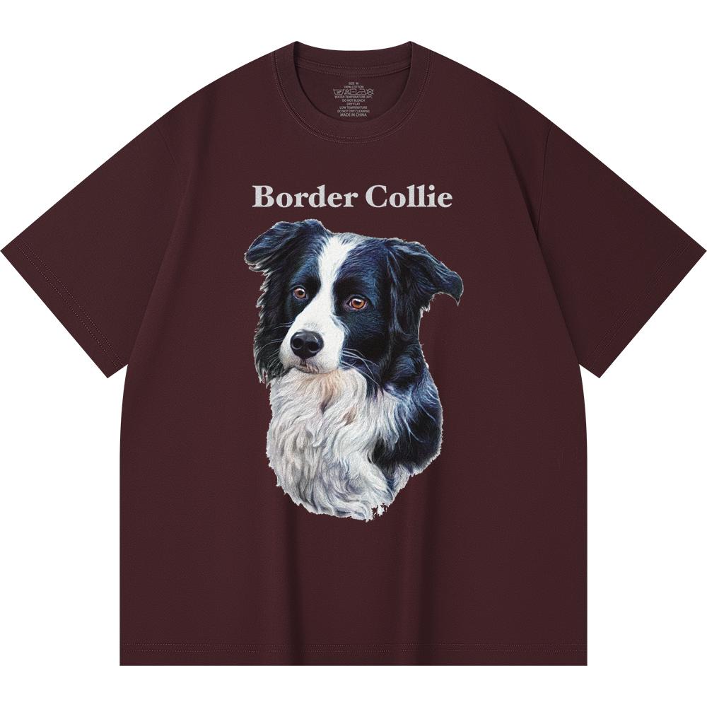 230GSM 100% Cotton T-Shirt Border Collie Print Tees Funny Harajuku Style Combed Cotton Tshirt