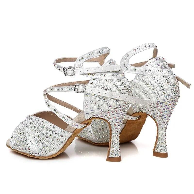 Party Dance Shoes Ladies Salsa Black Red Tango Shoes Latin Dance Shoes Girls Thin Heel Open Toe Ballroom Dancing Shoes