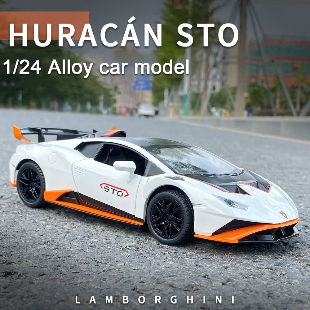 1:24-масштабная литая под давлением модель автомобиля из сплава для Lambo Huracan STO 2021, модель автомобиля с откатным механизмом, игрушечные автомобили со светом и звуком для коллекции для детей и взрослых