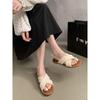Vintage Woven Cross Bohemian Cool Slippers Female 2025 New Fairy Wind Flat Bottom with Skirt Beach Slippers