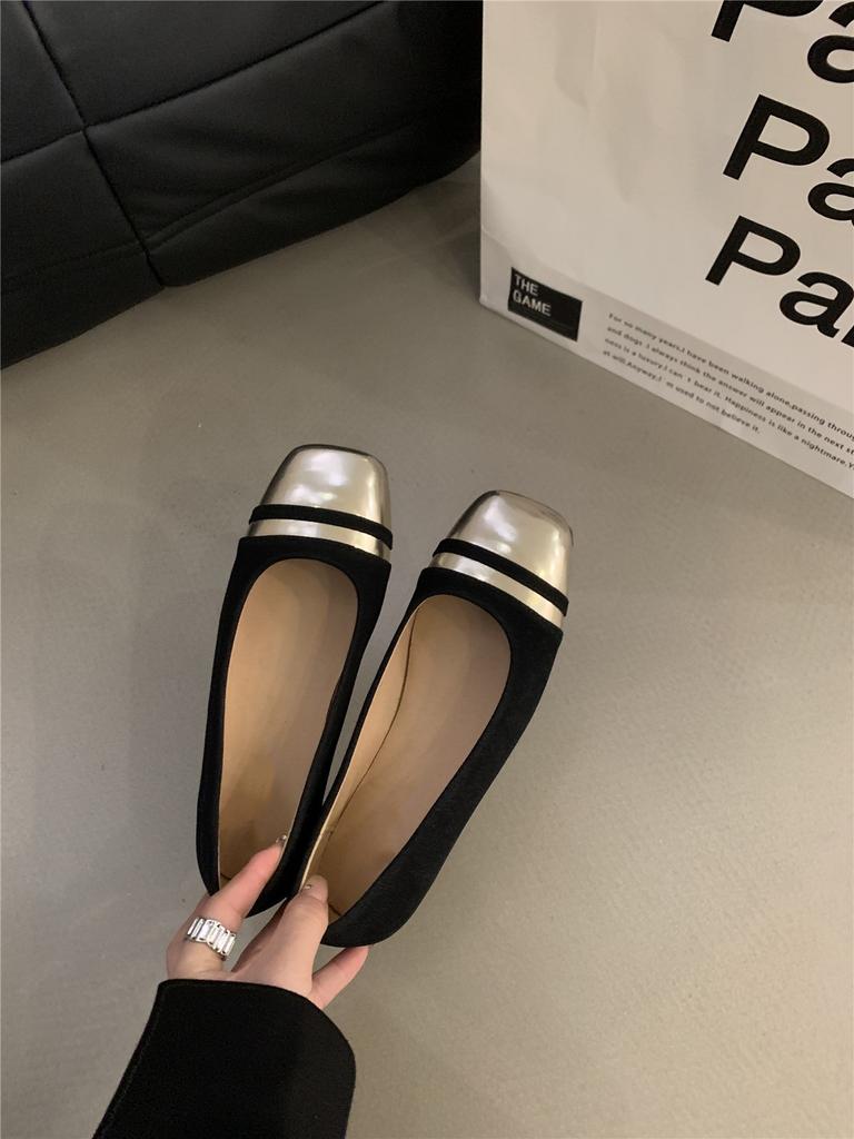 French Square Head Color Matching Gentle Wind Evening Shoes Women's Shoes 2024 New Spring Korean Version Light Mouth with Skirt Single Shoes