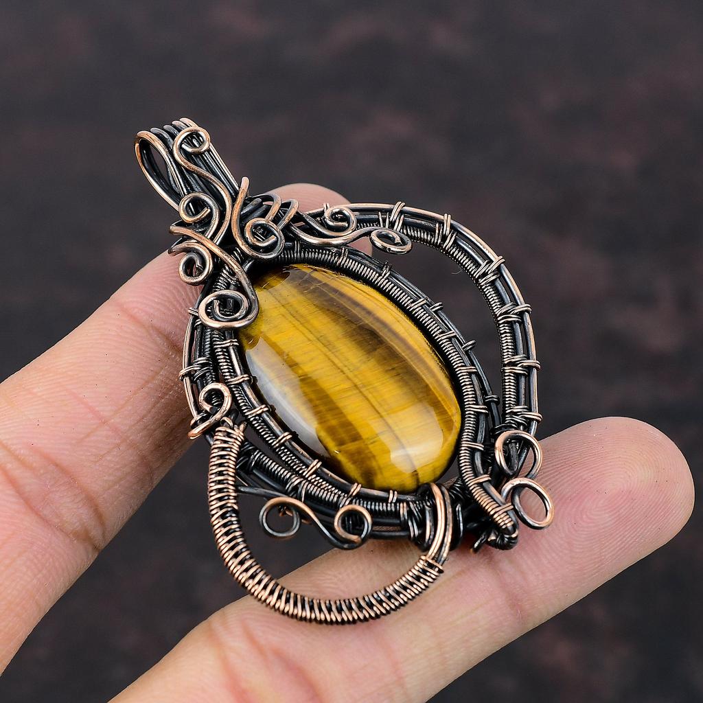 Подвеска из тигрового глаза, подвеска из медной проволоки, подвеска с драгоценным камнем, подвеска из медной проволоки, ювелирное изделие ручной работы, новинка, подвеска в подарок другу