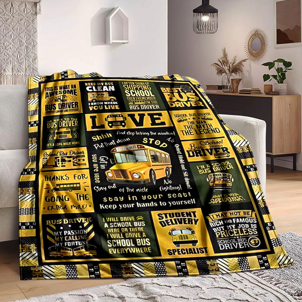 1pc bus driver Blanket, Lightweight Flannel Throw For Sofa, Bed, Travel, Camping, Livingroom, Office, Couch, Chair