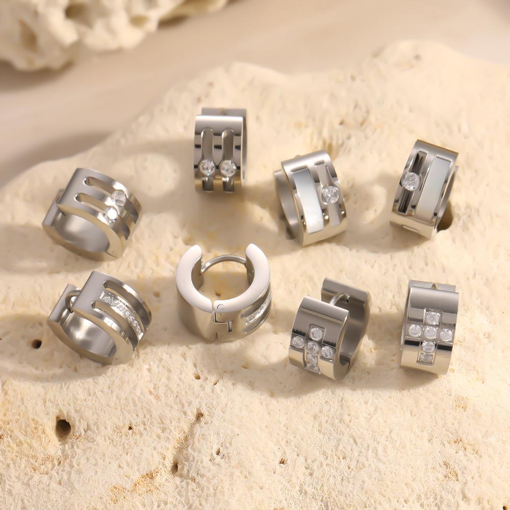 Yuhui Cross-border Stainless Steel C-shaped Embedded Drill Semicircle Solid Color Steel Color Classic Women's Hoop Earrings
