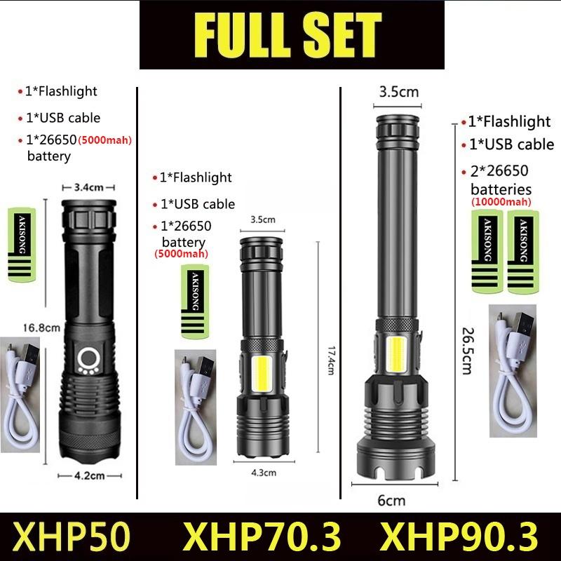 Мощный светодиодный фонарик XHP90.3/XHP70.3 26650 USB-фонарь, охотничья лампа, ручной фонарь, перезаряжаемый через USB