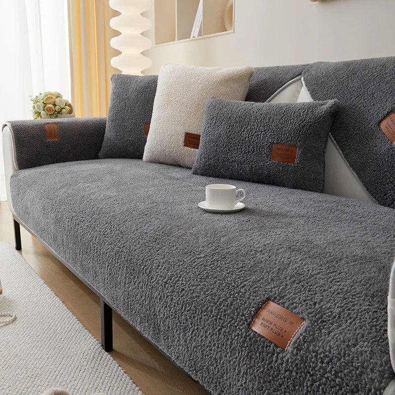 Шерстяной чехол для дивана, зимний теплый чехол для дивана для гостиной, плюшевое утолщенное нескользящее полотенце, удобная дышащая спинка, подлокотник