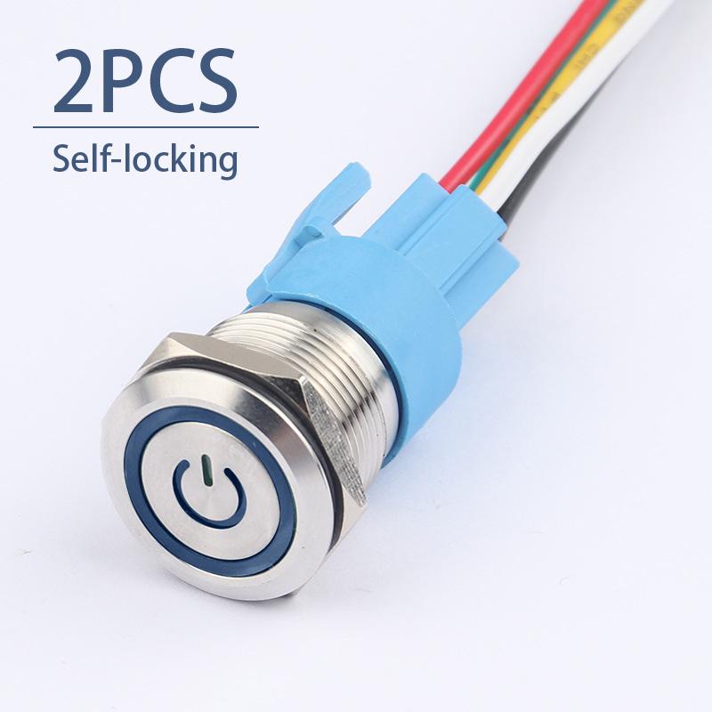 2 шт., 16 мм, металлическая кнопка, выключатель питания, водонепроницаемый, огнестойкий, с фиксацией, с проводной розеткой, светодиодный светильник, вкл., выкл., 3 В, 6 В, 12 В, 24 В