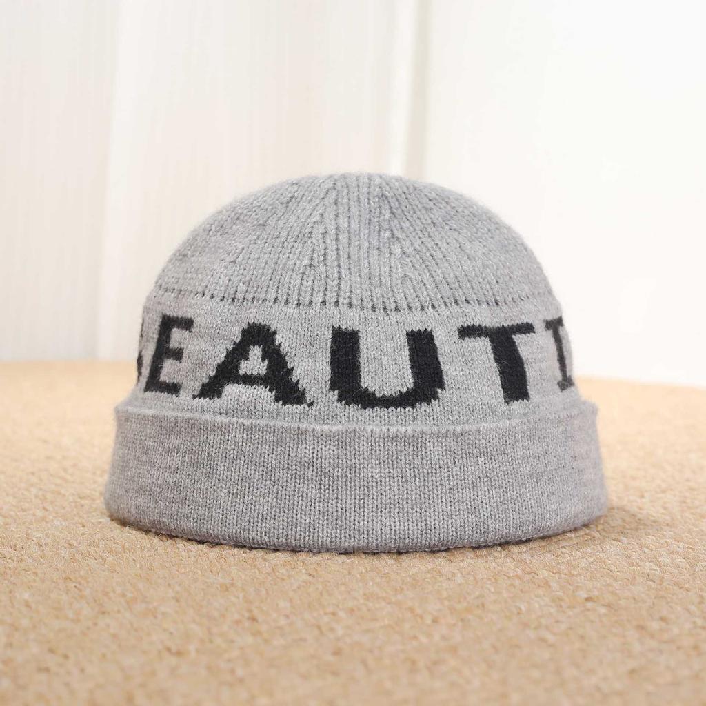 Letter knitted hat autumn and winter warm wool hat men's and women's trendy pullover cold hat multi-color