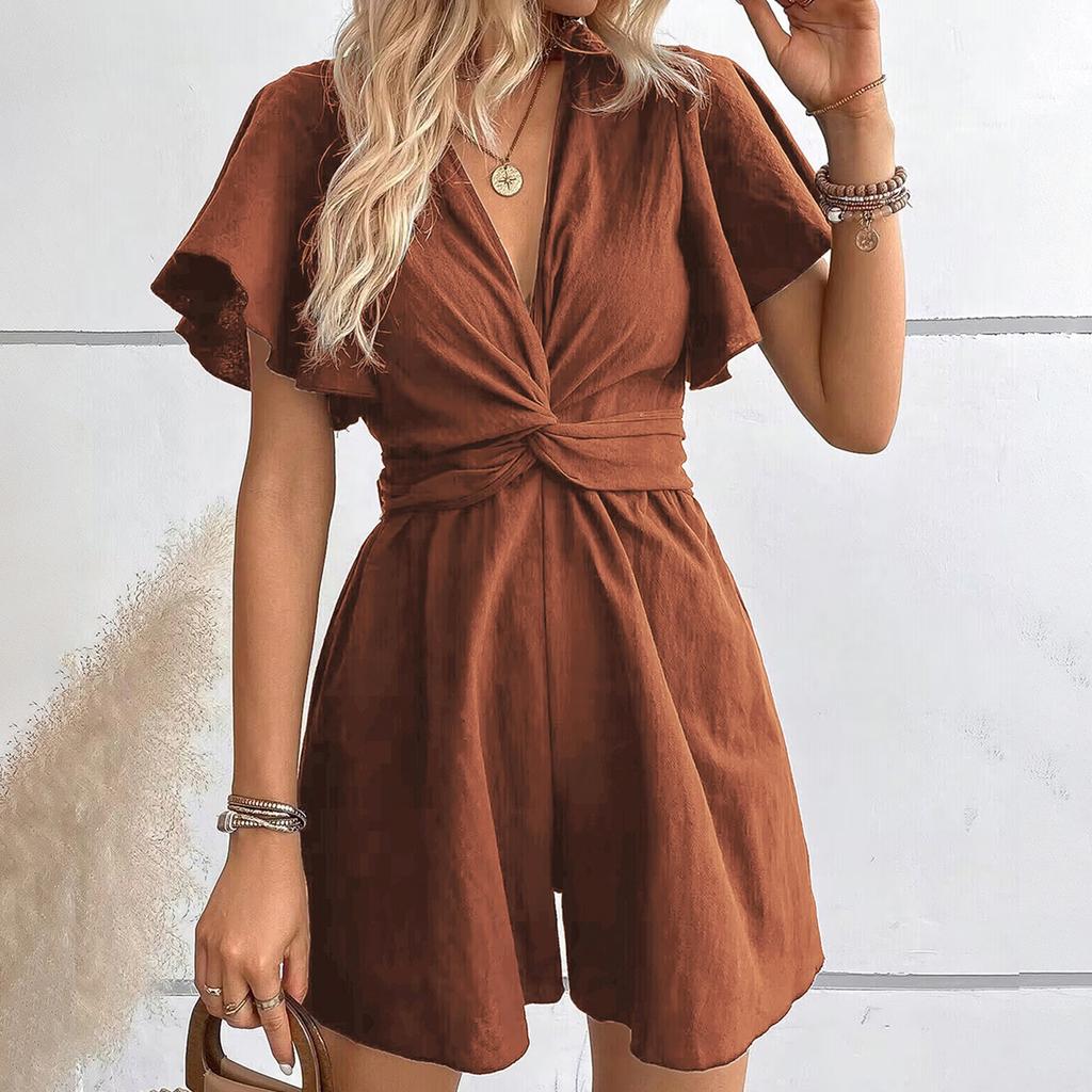 Women's Comfortable Casual Jumpsuit Short Sleeve Top Sweater Jumpsuit Shorts