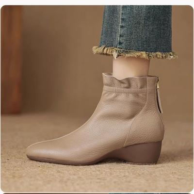 Модные женские зимние ботильоны из мягкой кожи на квадратном каблуке, ботильоны на среднем каблуке из мягкой кожи с оборкой, универсальные модные ботильоны и женские ботильоны