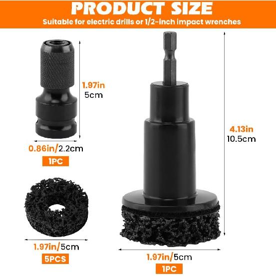 Wheel Hub Cleaning Tool, Brake Hub Cleaning Kit with 5 Pads, Wrenches Quick Rust Removal for Lug Studs and Rotors, Fits Power Drill or 1/2" Impact