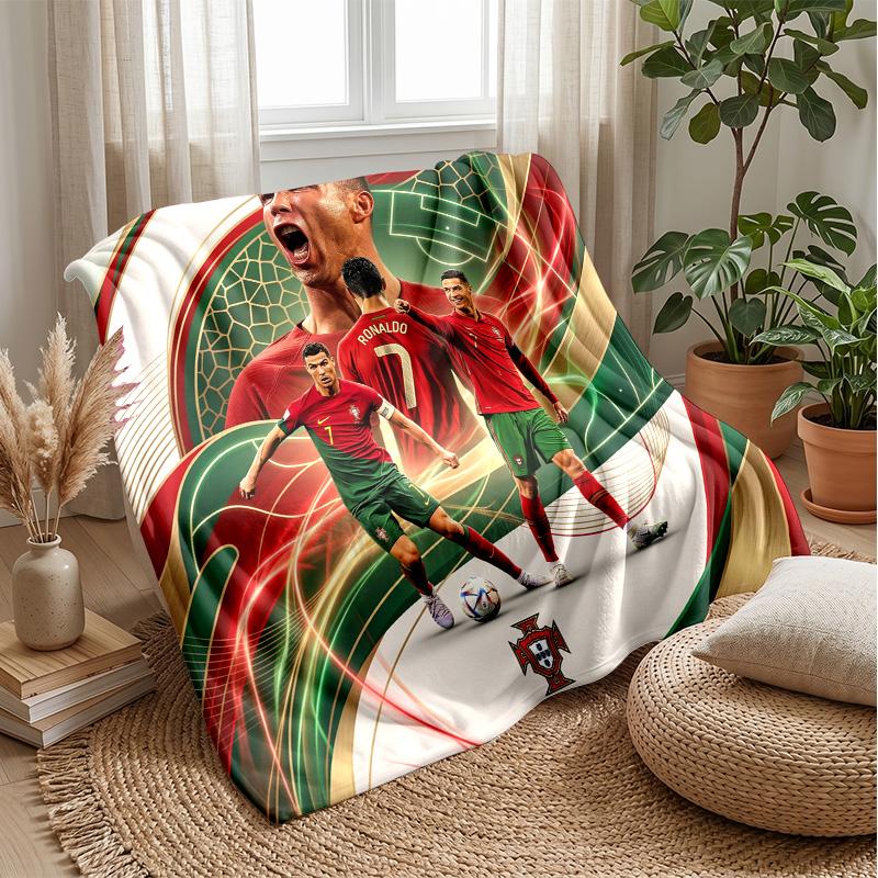 Cristiano Ronaldo Printed Flannel Blanket Skin Friendly Warm Decorative Throw for Indoor Couch Bed Daily Use