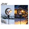 Solar Powered Garden Stake Lights Snowman Light, Crescent Moon Lamp, Winter Wonderland Backyard Decoration Warm Glow Waterproof Pathway Light
