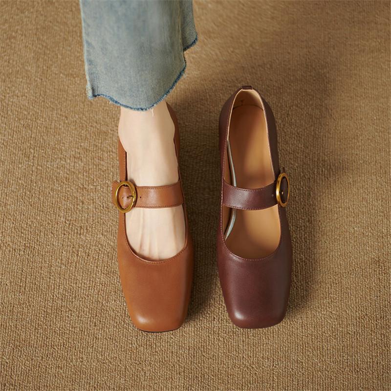 Fashion New Spring Autumn Genuine Leather Women Shoes Fashion Square Toe Shoes for Women Mary Jane Shoes Zapatos Mujer Women Pumps
