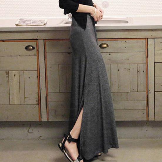 Женская юбка макси с регулируемой завязкой и высокой талией, разрезом по бокам, большим подолом, длинная юбка, однотонная юбка А-силуэта