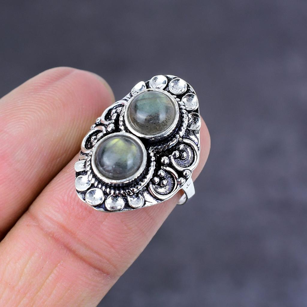 Лабрадорит Ручной работы Серебро 925 пробы Ювелирное кольцо Размер 9 Подарок для нее L6H59