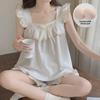 Women's Summer Knitted Cotton Pajama Set – Sweet Sleeveless Top and Shorts