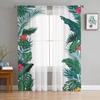 Tropical Leaves On White Background Tulle Curtains For Living Room Decoration Modern Veil Chiffon Curtains Bedroom Sheer Voile