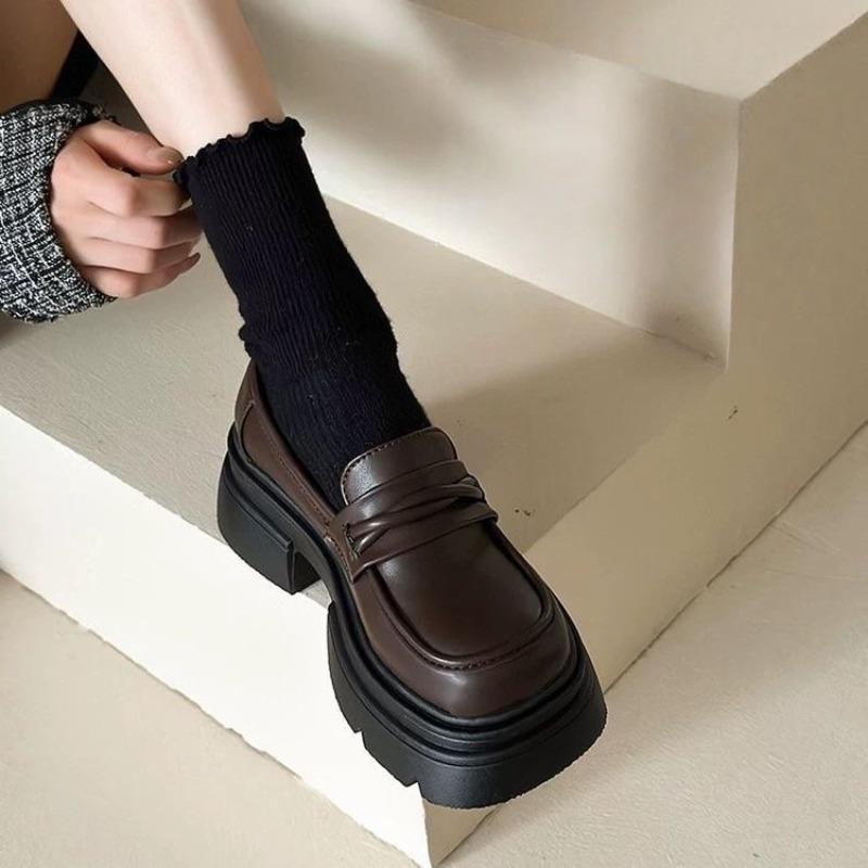 Новые лоферы на толстой подошве, женская обувь с увеличением роста, кожаная обувь, туфли