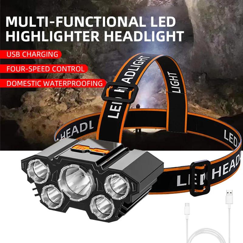 5 LED Headlamp Rechargeable with Built In 18650 Battery Strong Light Headlight Camping Adventure Fishing Head Light Flashlight