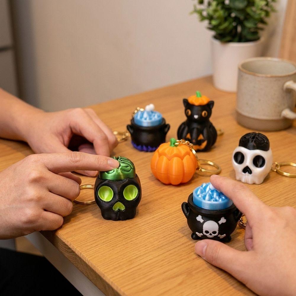 Witch Pot Skull Fidget Keychain Clicker 3D Printed Fidget Clicker Pendant Charm Holiday Style