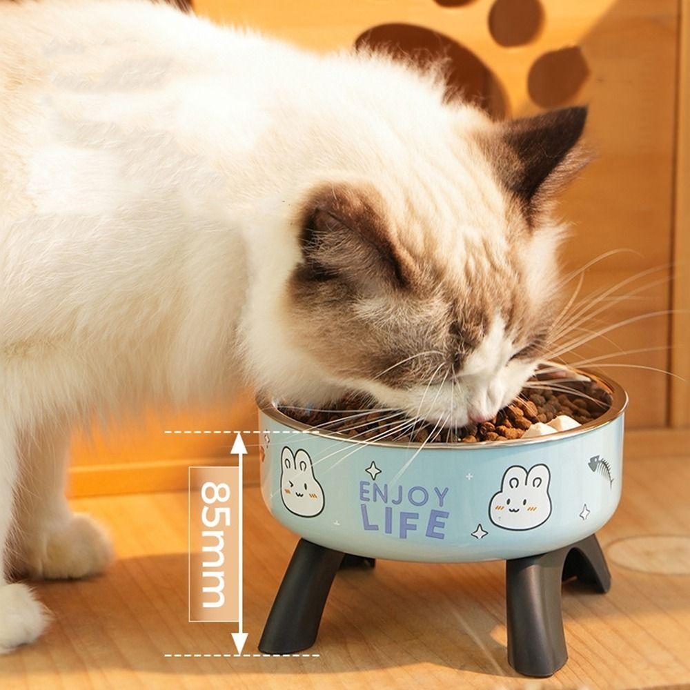 Миска для домашних животных из нержавеющей стали на высоких ножках, миски для кошек с мультяшным принтом, приподнятые миски для кошек и собак