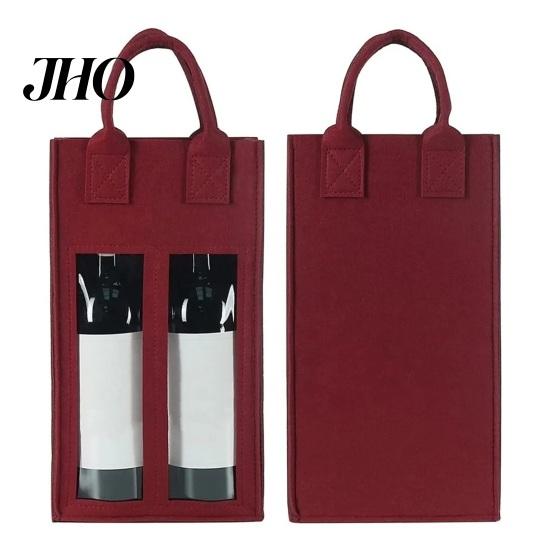 Festival Wine Bottle Carrier Double Bag with Portable Handle Shockproof Heavy Duty Tote Felt Reusable Champagne Beer Handbag Gift Durable