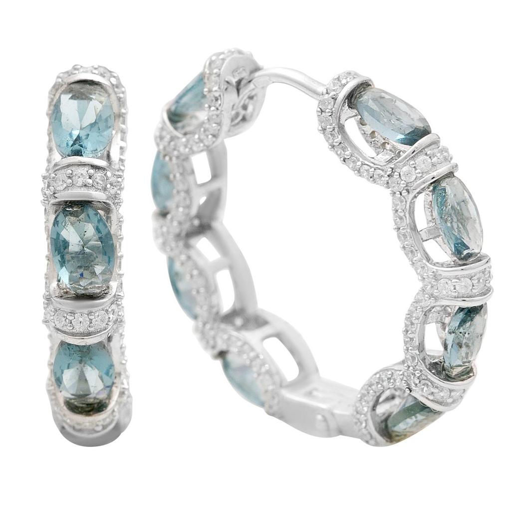 Серебряные серьги с топазом Лондон Блю 8.12ct, фианитами (2204640)