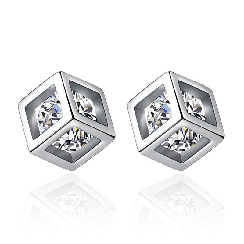 Women's Korean Fashion Zircon Square Geometric Love Rubik's Cube Earrings