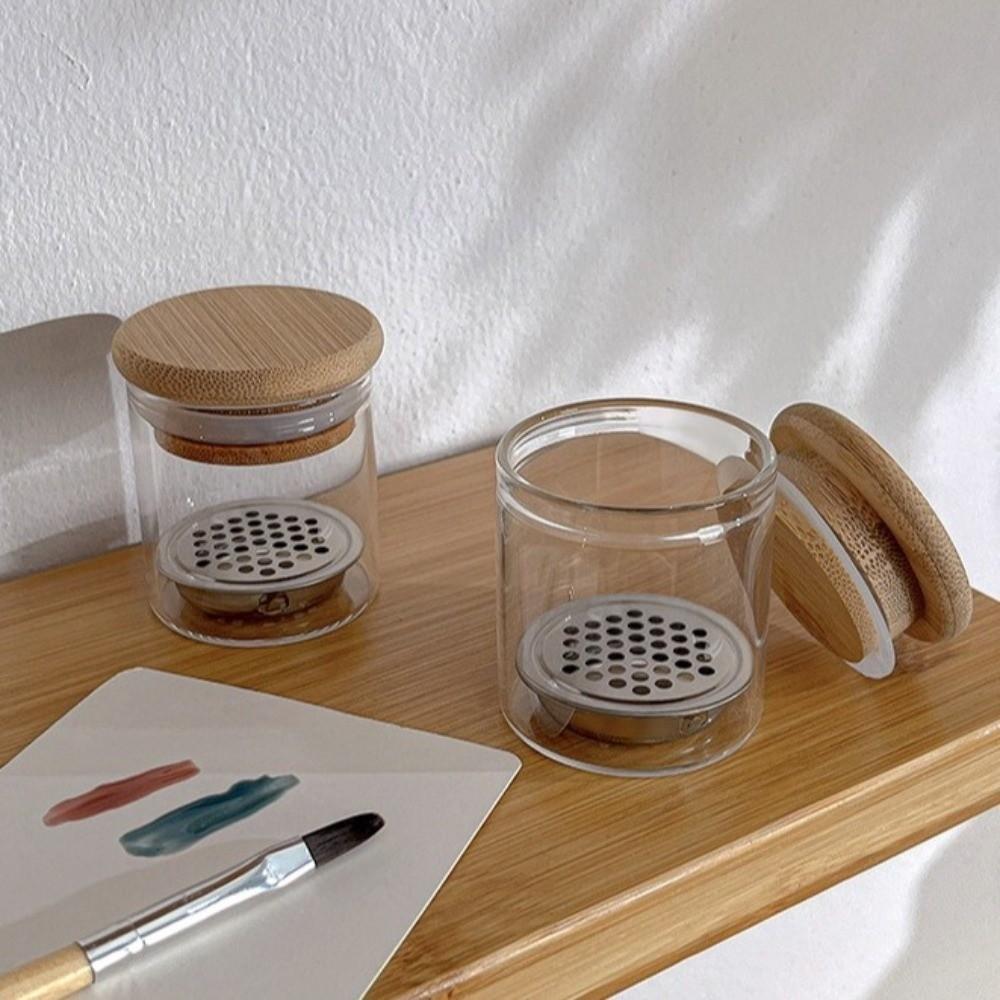 Transparent Glass Nail Brush Cleaner Cup Stainless Steel Mesh Brushes Washing Cup Nail Art Sequins