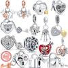 100% S925 Sterling Silver Heart Padlock Lock Key Love Lucky Family Pendant Beads Fit Original  Charms Bracelet DIY Jewelry