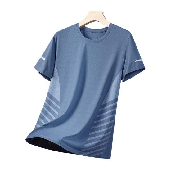 Summer Men Top Ice Silk Quick-drying Mesh Short Sleeves Plus Size O Neck Loose Contrast Color Thin Elastic Casual Pullover Daily Sport T-shirt