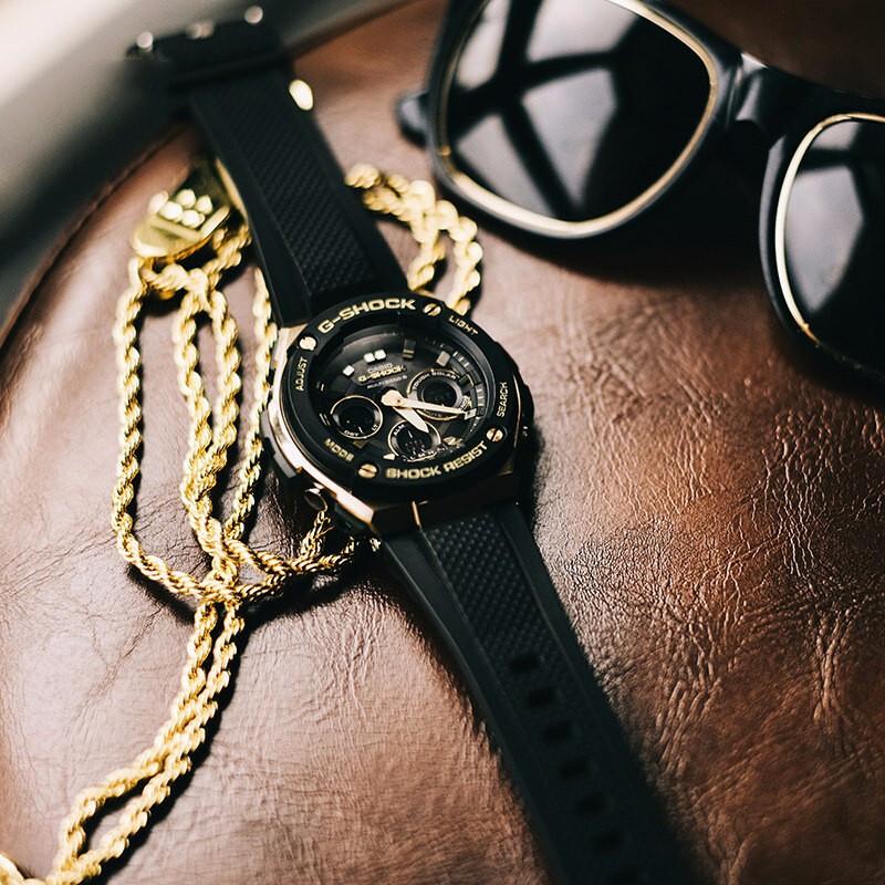 Casio Серия G-STEEL - W диск двойной дисплей 200 метров водонепроницаемый кварцевый механизм ремешок из смолы японские и корейские часы мужские часы черные GST-W300G-1A9PR