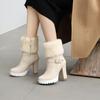 Женские короткие ботильоны на высоком каблуке, новые водонепроницаемые ботильоны на толстом каблуке большого размера, пушистые короткие ботильоны осень-зима