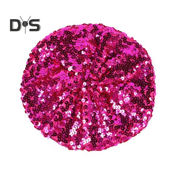 Sequin Beret for Women Sparkling Stage Effect No Brim Flat Top Solid Color Parties Performances Headwear Lady Cap