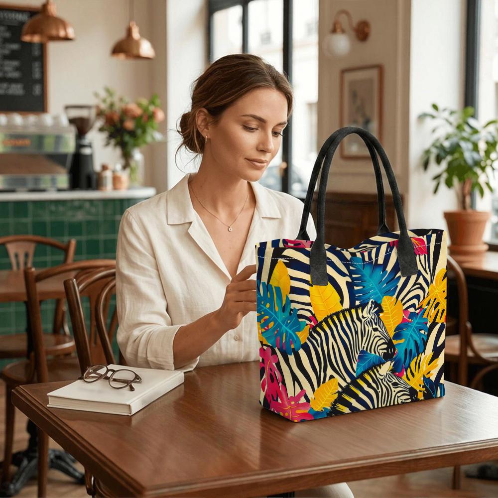 Tropical Zebra Print Tote Bag Stylish Daily Carry Handbag