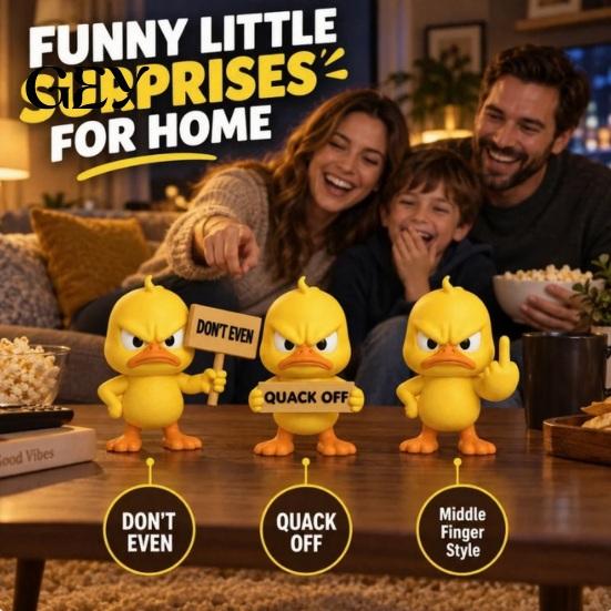 Sculpted Duck Gifts Angry Figurine Collection, Funny Yellow Desktop Ornament, Cute Grumpy Humorous Entryway Decor Statue for Home Office Car Dashboard