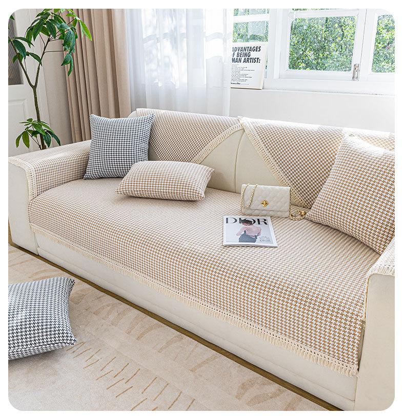 Thousand Bird Grid Splicing Sofa Cover Non-slip Cotton Thread Woven Sofa Cushion All-season Universal Living Room Home Sofa Mat