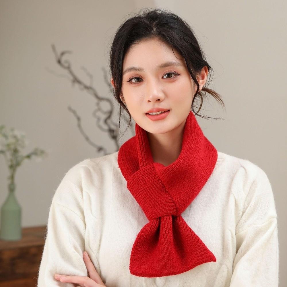 Windproof Knitted Scarf Solid Color Cross Short Scarf Fashion Neck Thermal Warmer Autumn Winter