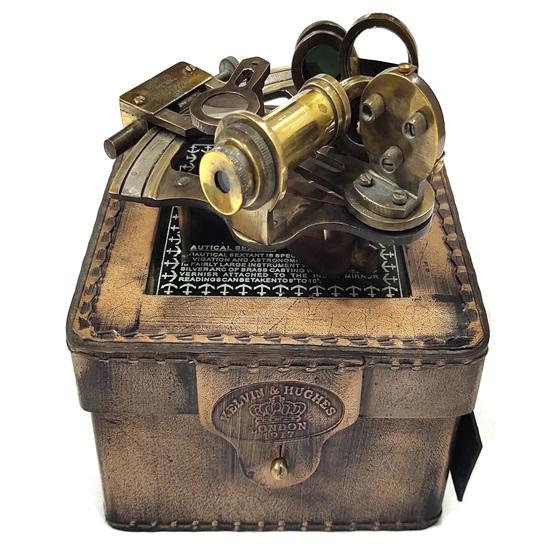 Латунный морской секстан 10,16 см с коричневым кожаным футляром, морская астролябия, корабельные инструменты, подарок на годовщину, столешница